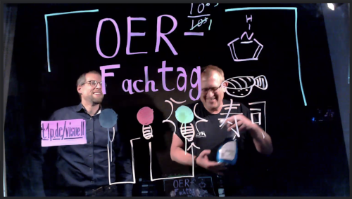 Abbildung 2 Peter Bernardi und PD Dr. Klaus Schaper bei ihrem Praxis-Input zur Videoproduktion mit einem Lightboard