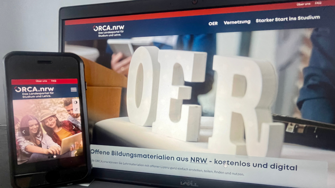 Handy und Laptop, die die neue Website von ORCA.nrw zeigen